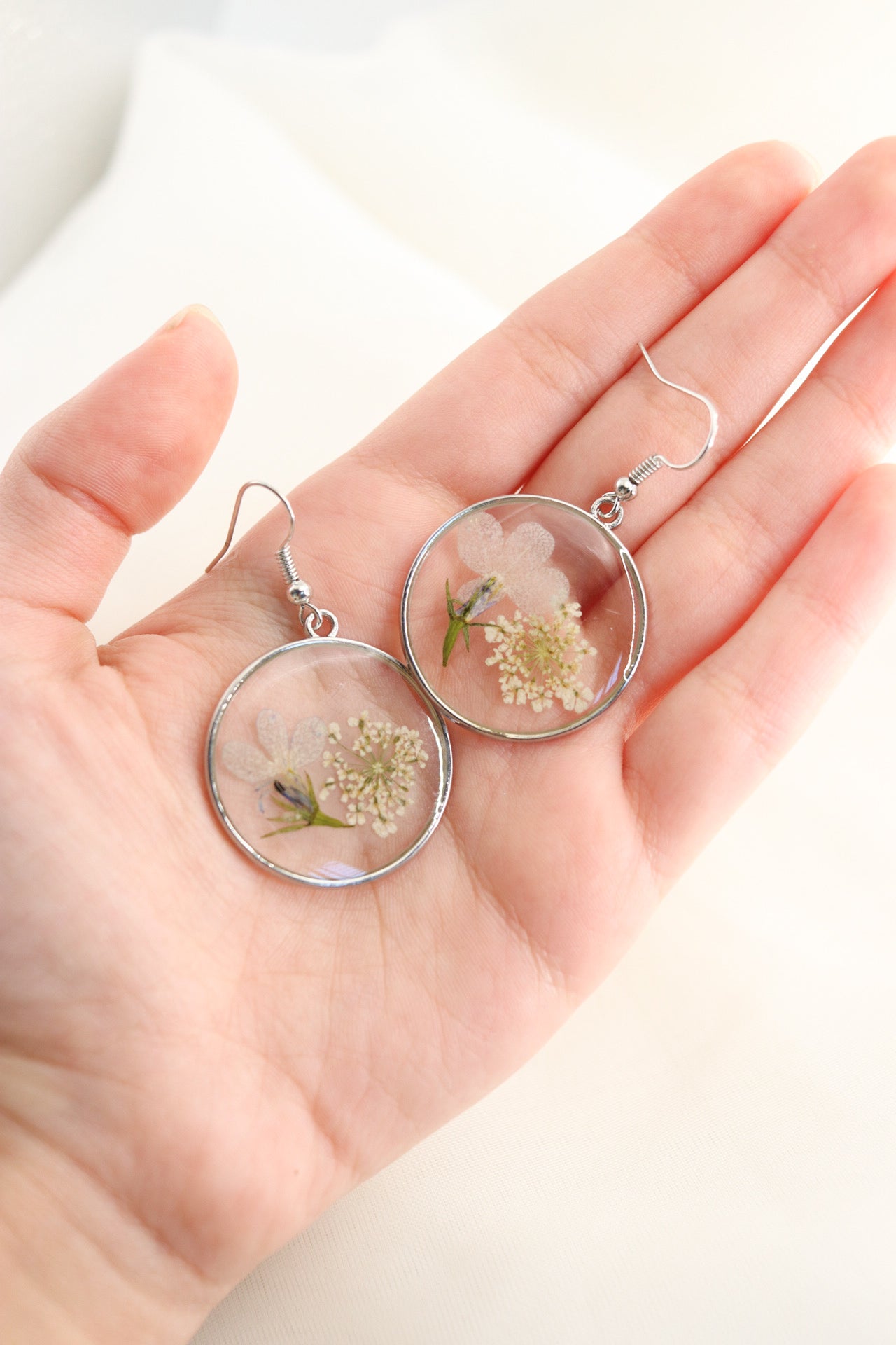 Forget Me Not Earrings Real Pressed Flower Earrings, Botanical Clear Resin Wildflower Silver Earring, Perfect Gift For Her