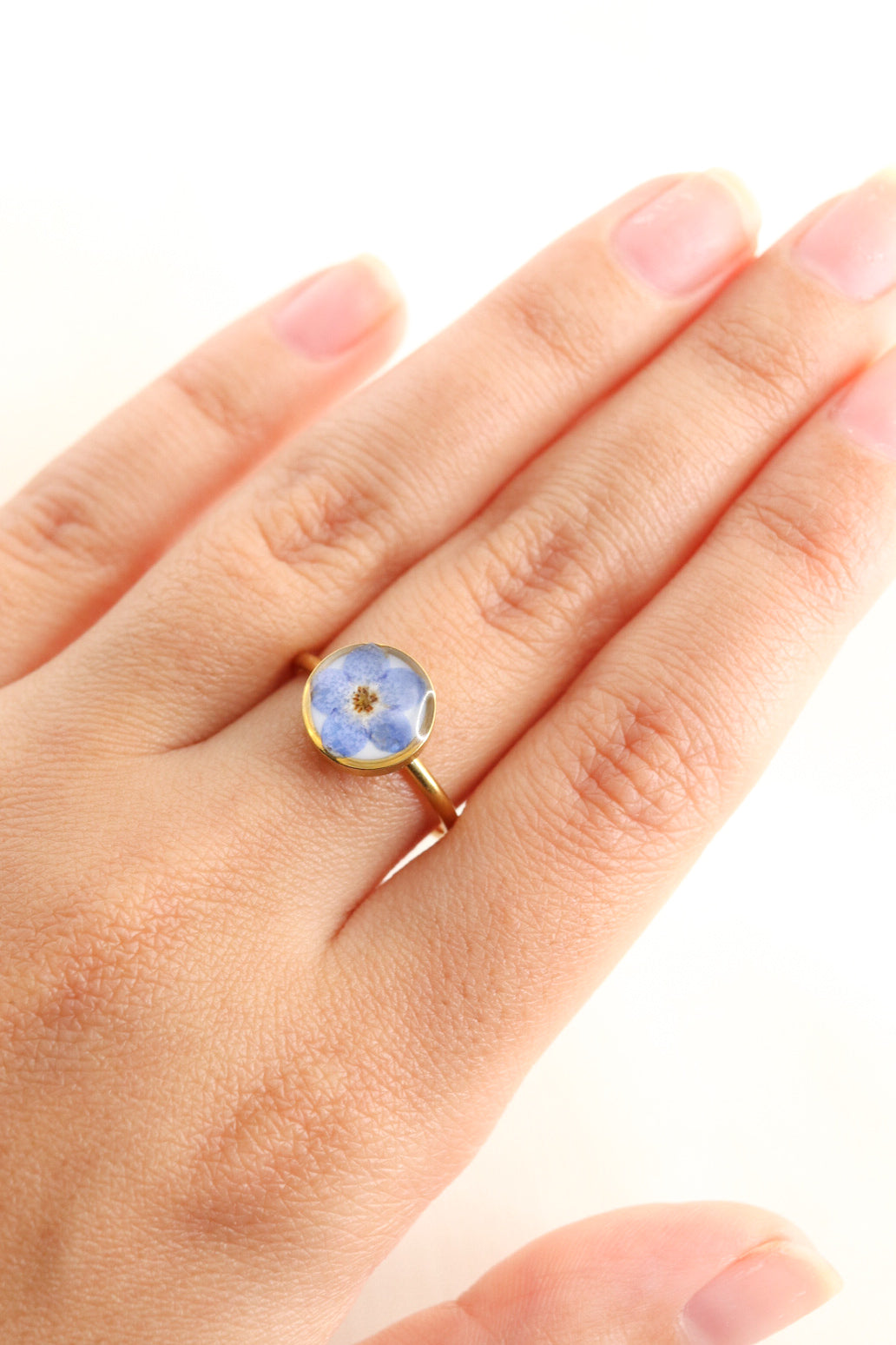 Forget Me Not Wildflower Resin Ring, Adjustable Blue Pressed Flower Ring, Blue Blossom Botanical Ring Christmas Gift For Her Copy