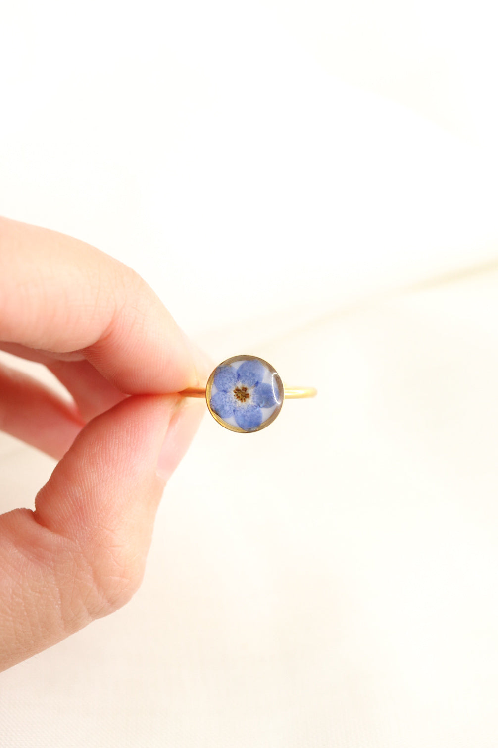Forget Me Not Wildflower Resin Ring, Adjustable Blue Pressed Flower Ring, Blue Blossom Botanical Ring Christmas Gift For Her Copy