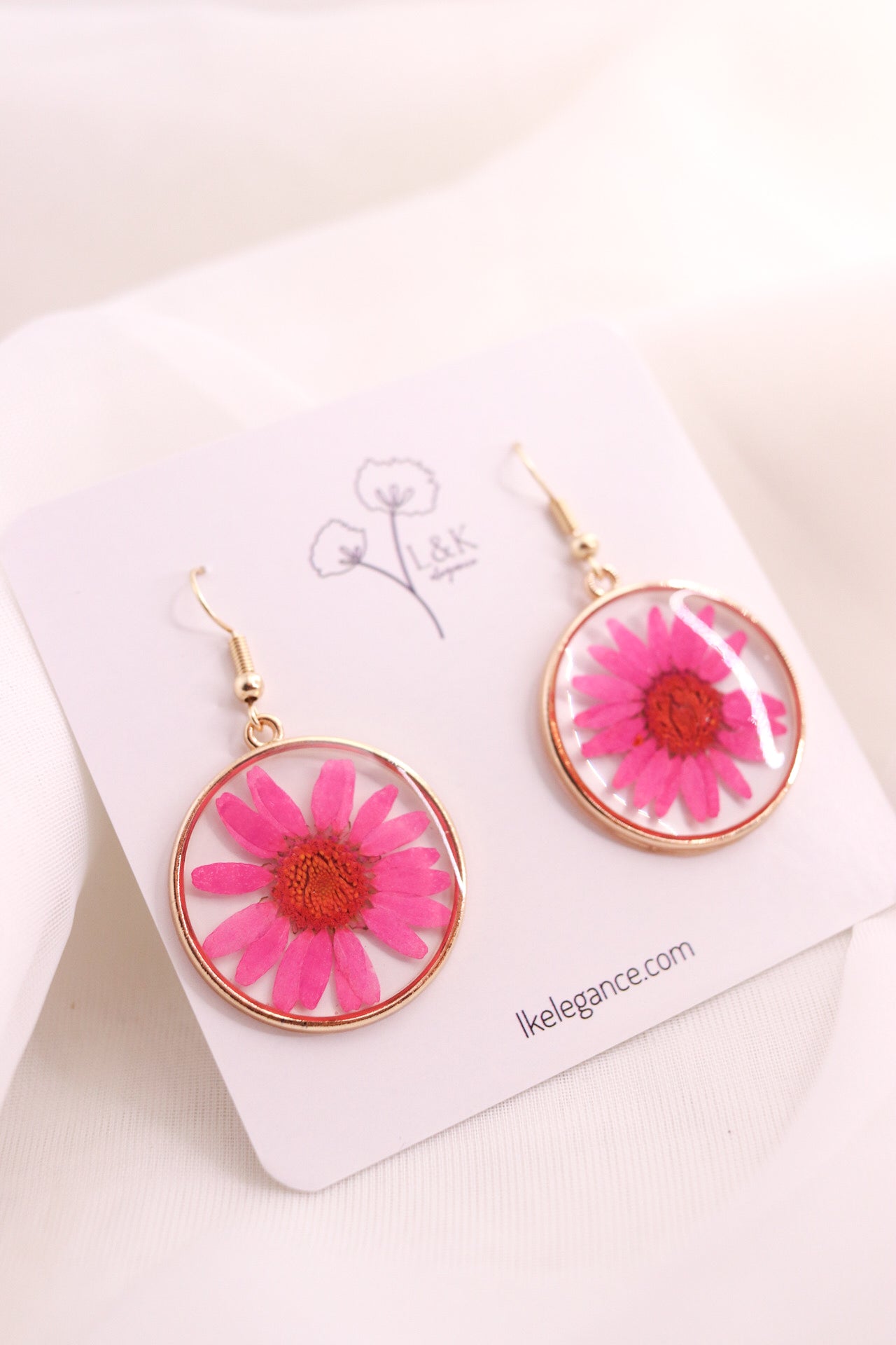 Hot Pink Daisy Earrings