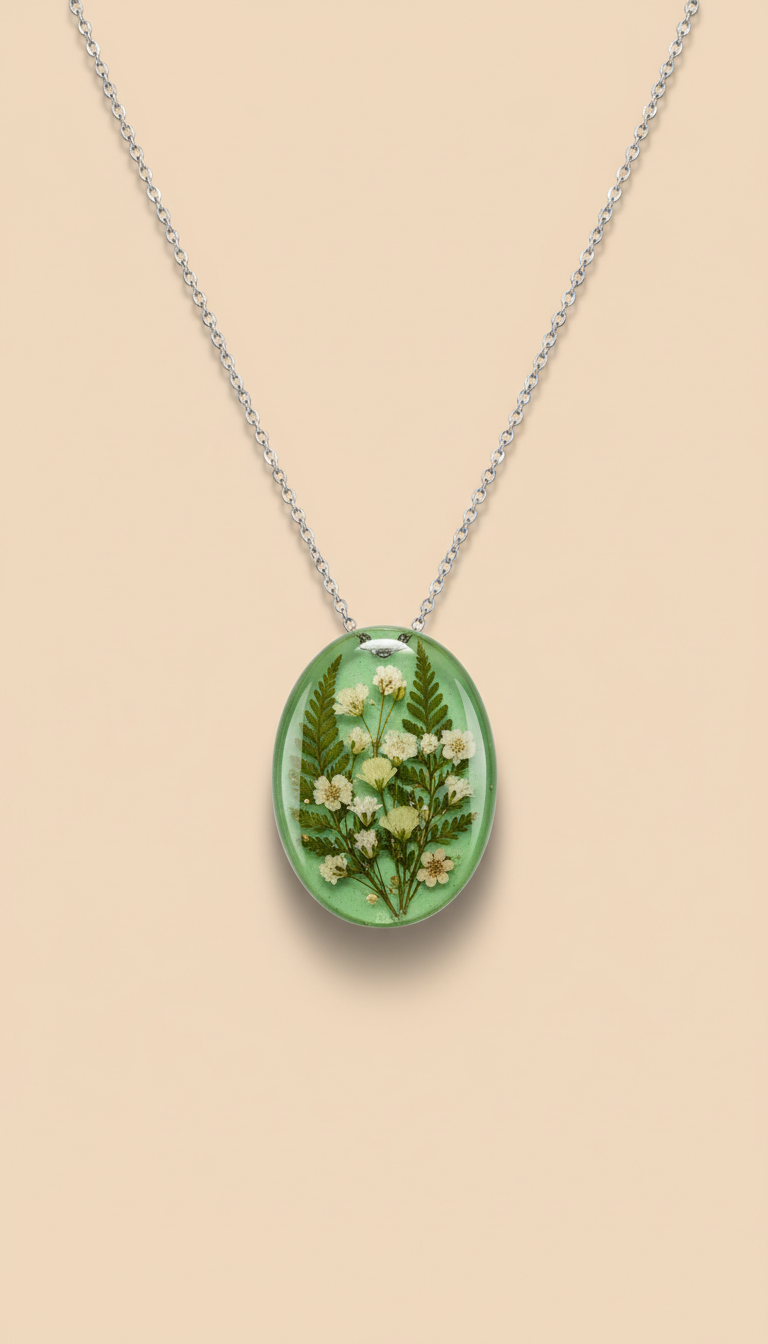 Garden Green Botanical Resin Necklace