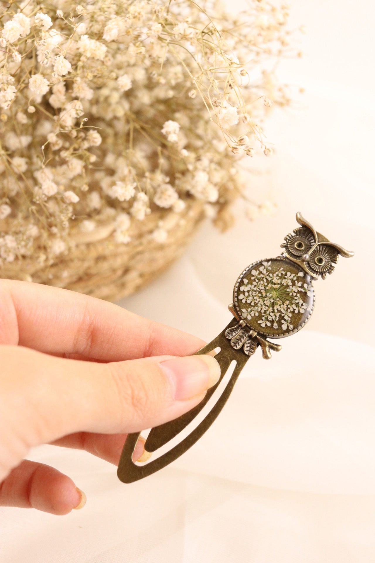 Vintage Bronze Flower Owl Bookmark Clip