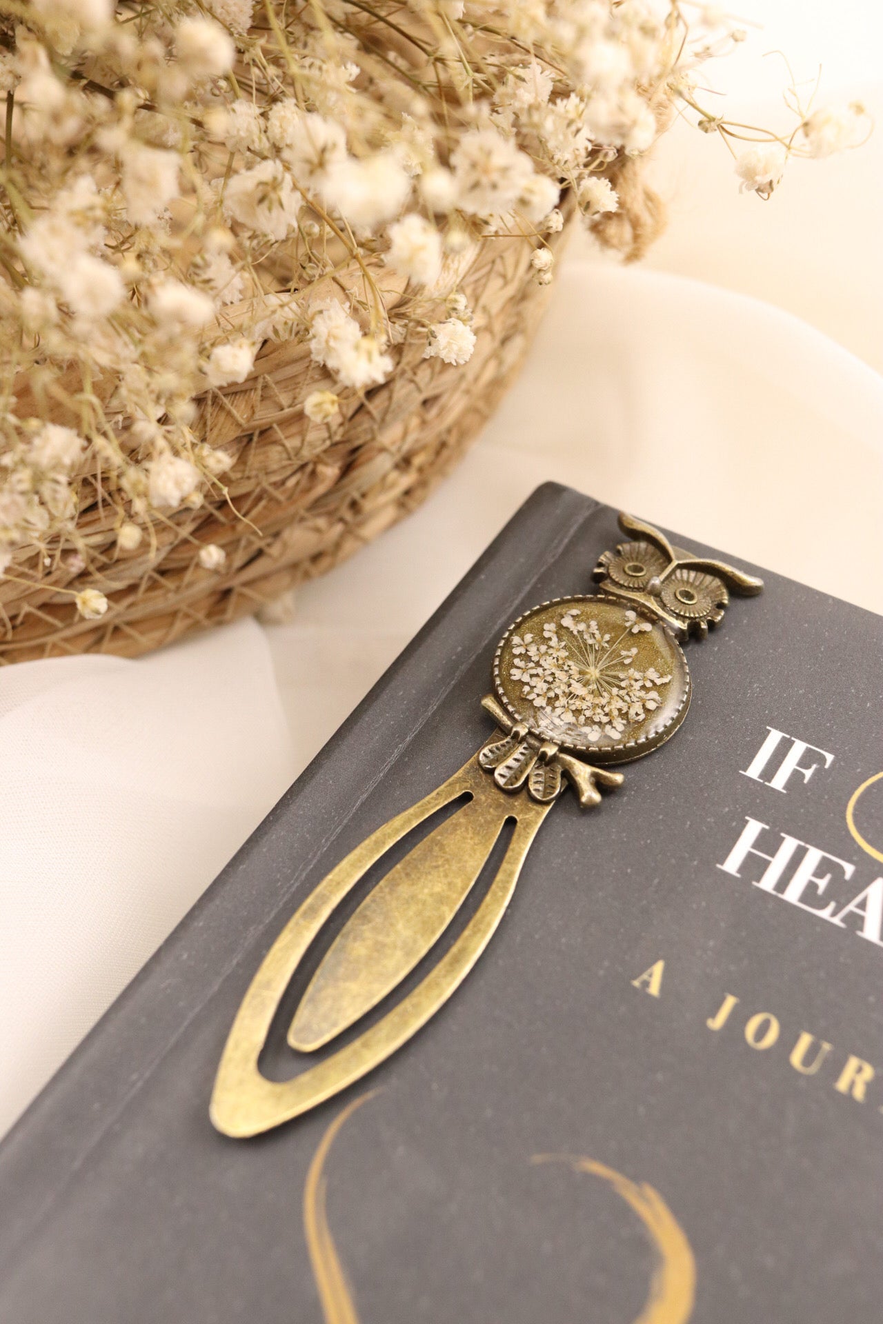 Vintage Bronze Flower Owl Bookmark Clip