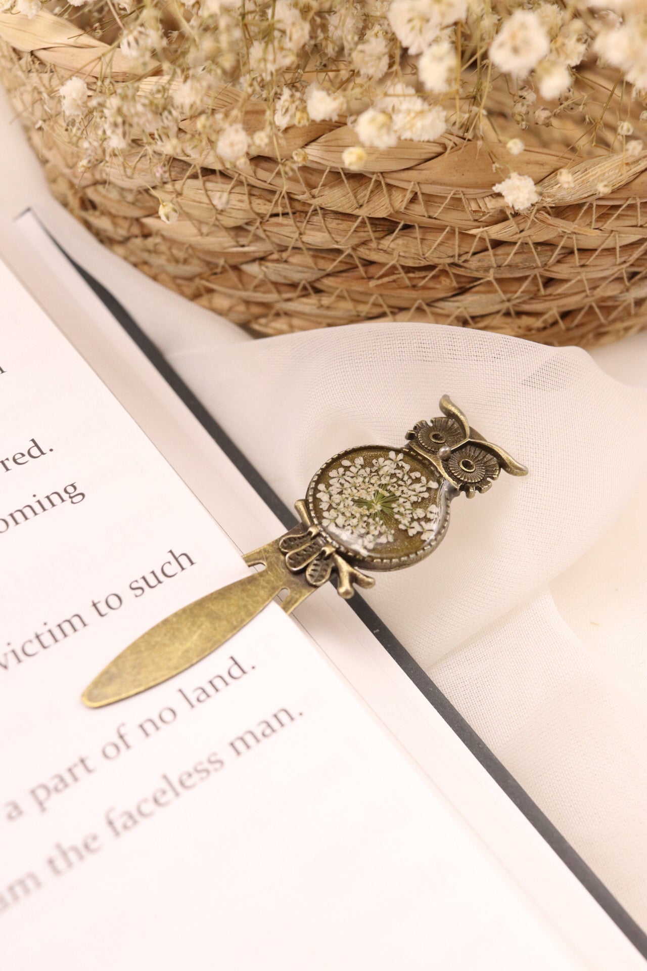 Vintage Bronze Flower Owl Bookmark Clip