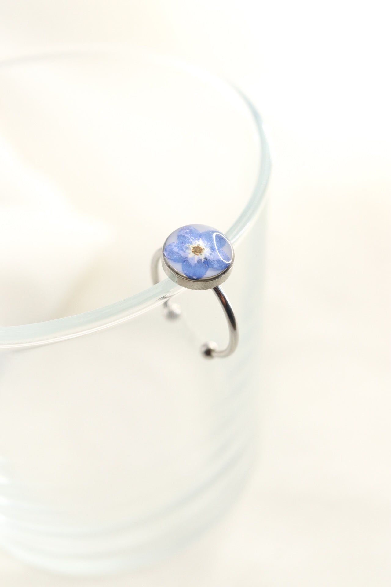 Forget Me Not Wildflower Resin Ring, Adjustable Blue Pressed Flower Silver Ring, Blue Blossom Botanical Ring Christmas Gift For Her Copy   Draft
