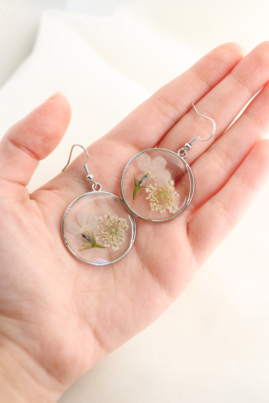 Forget Me Not Earrings Real Pressed Flower Earrings, Botanical Clear Resin Wildflower Silver Earring, Perfect Gift For Her
