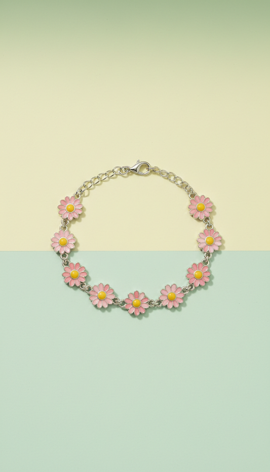 Rosy Pink Daisy Charm Bracelet