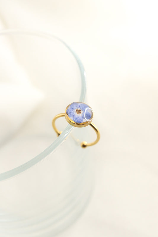Forget Me Not Wildflower Resin Ring, Adjustable Blue Pressed Flower Ring, Blue Blossom Botanical Ring Christmas Gift For Her Copy