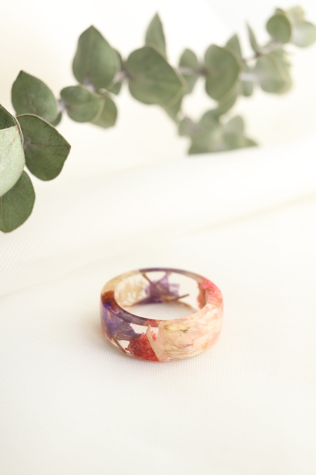 Mixed Wildflower Resin Ring, Botanical Real Flower Nature Ring, One Size US 6