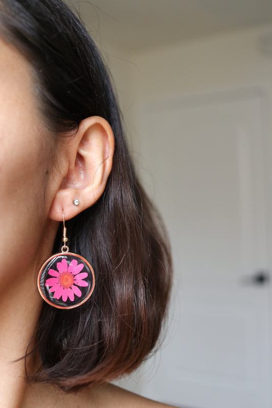 Hot Pink Daisy Earrings