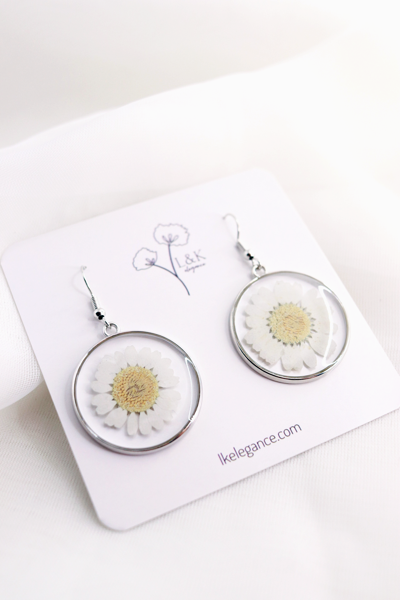 White  Daisy Earrings