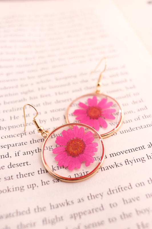 Hot Pink Daisy Earrings