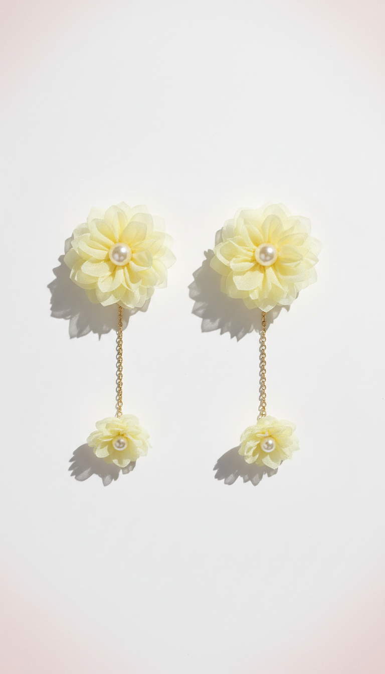 Lemon Chiffon Flower Drop Earrings