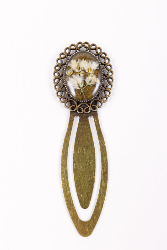 Vintage Oval Resin Bookmark Clip With Baby's Breath Flowers