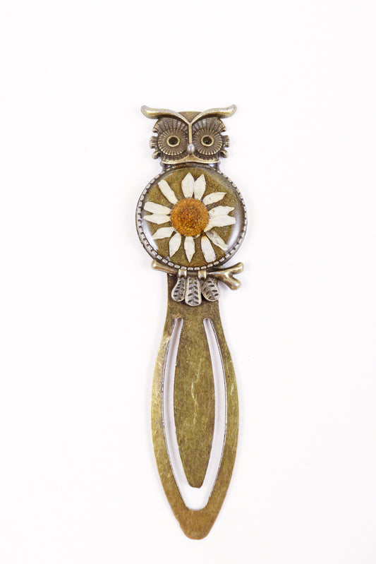 Vintage Bronze Owl Chamomile Flower Bookmark Clip