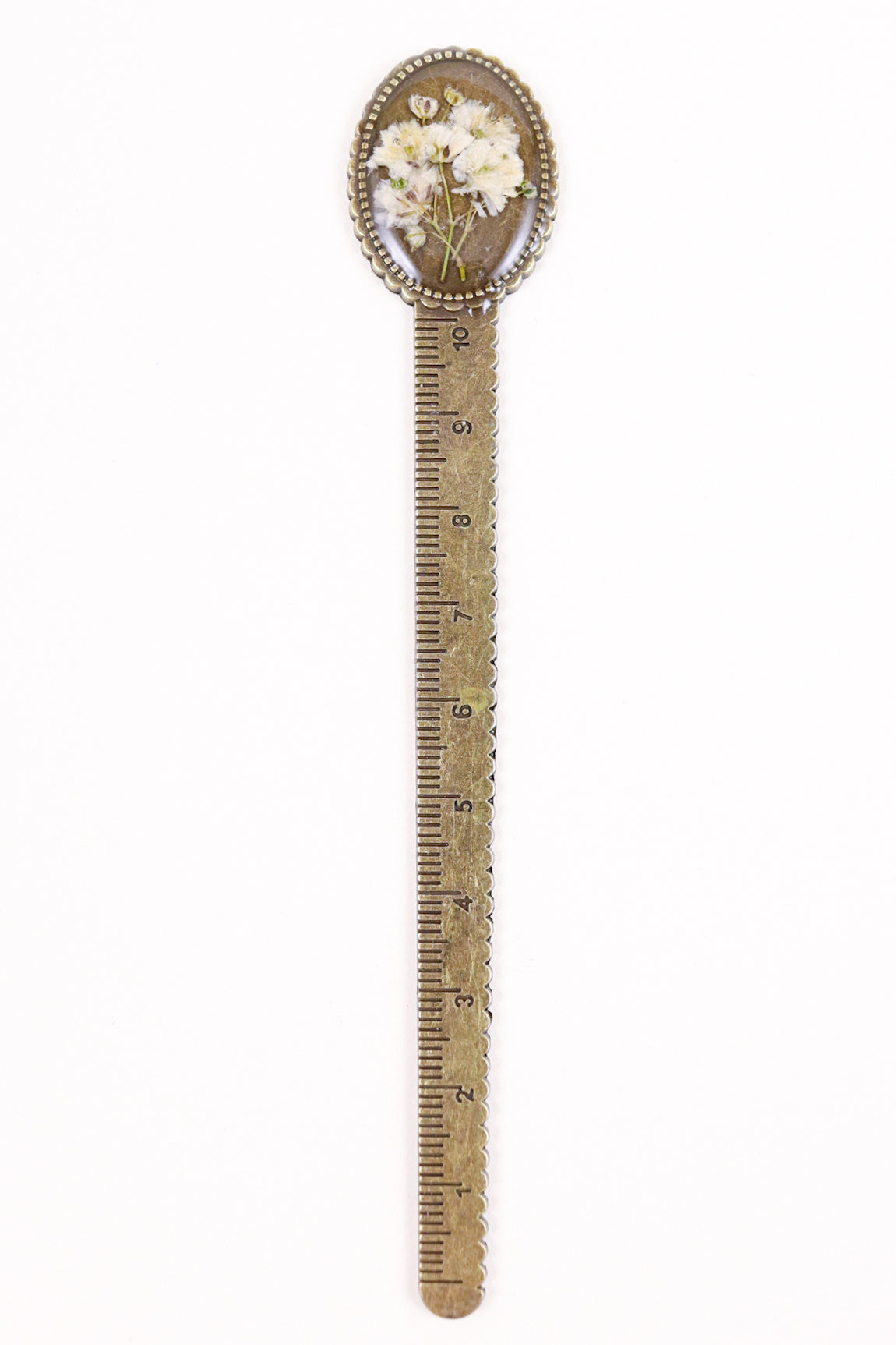 Vintage Bronze Resin Ruler Bookmark With Baby's Breath Flowers