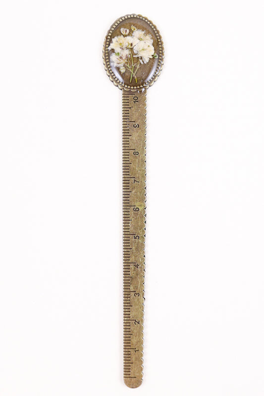 Vintage Bronze Resin Ruler Bookmark With Baby's Breath Flowers