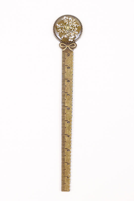 Vintage Bronze Resin Ruler Bookmark With Flowers