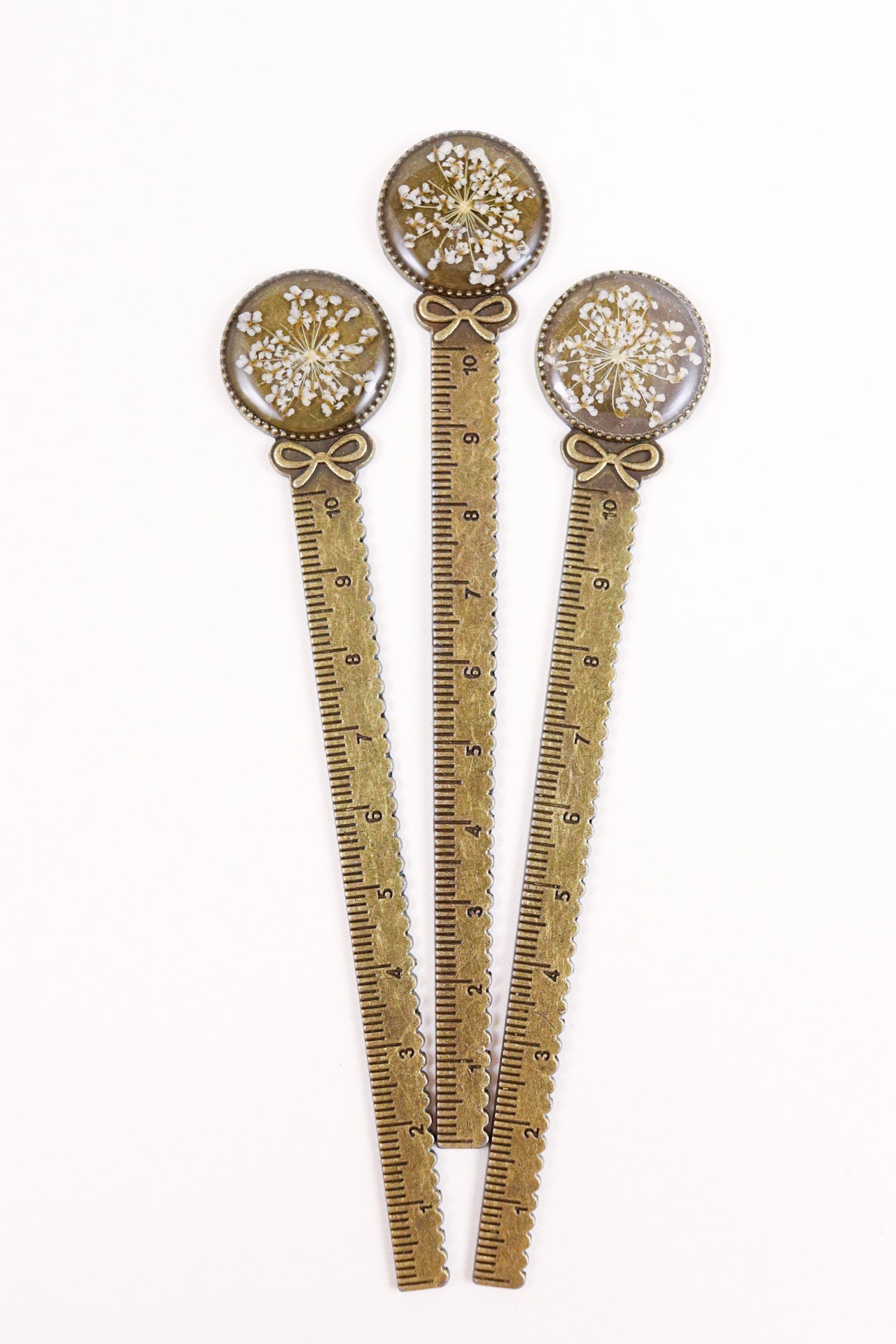 Vintage Bronze Resin Ruler Bookmark With Flowers