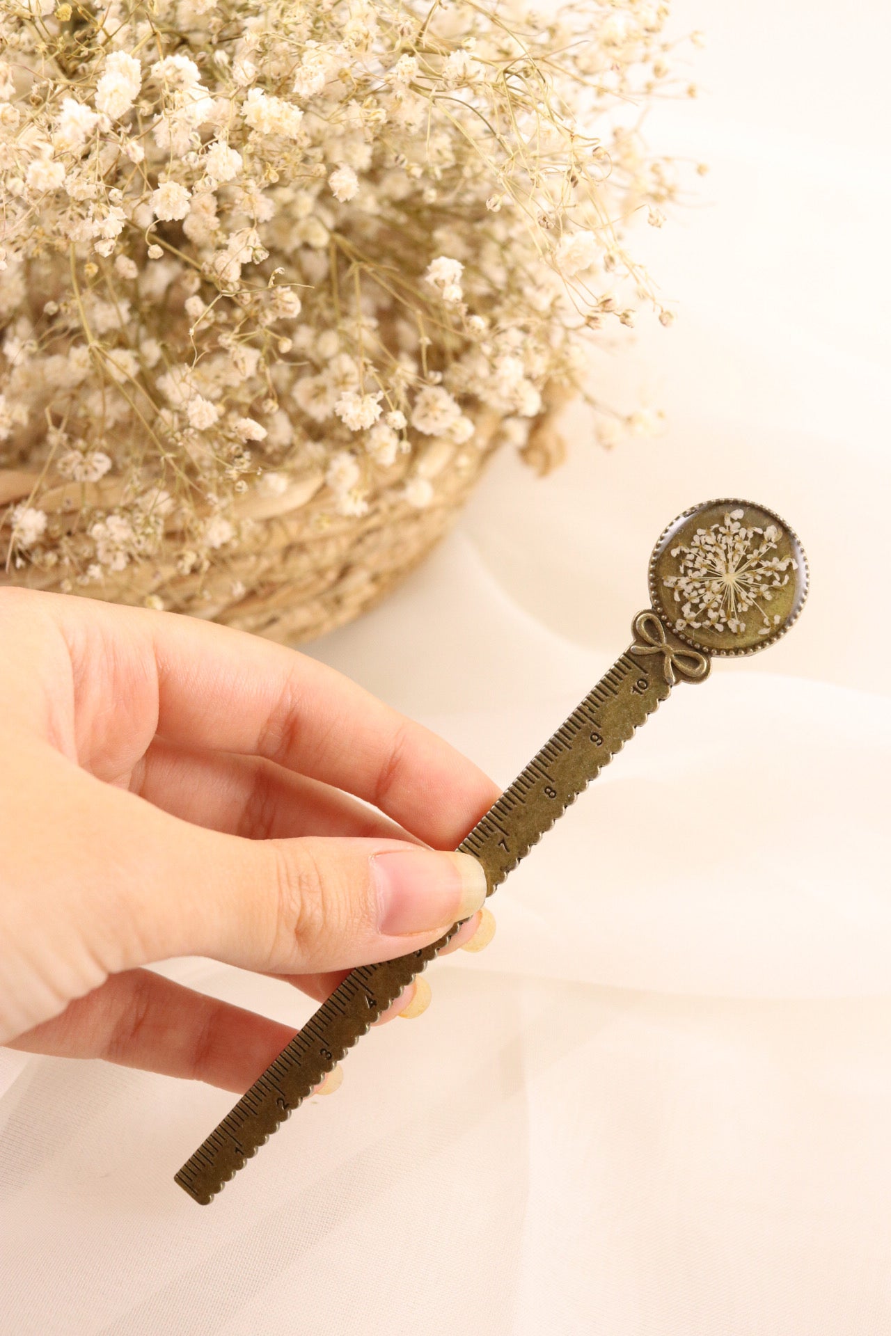 Vintage Bronze Resin Ruler Bookmark With Flowers