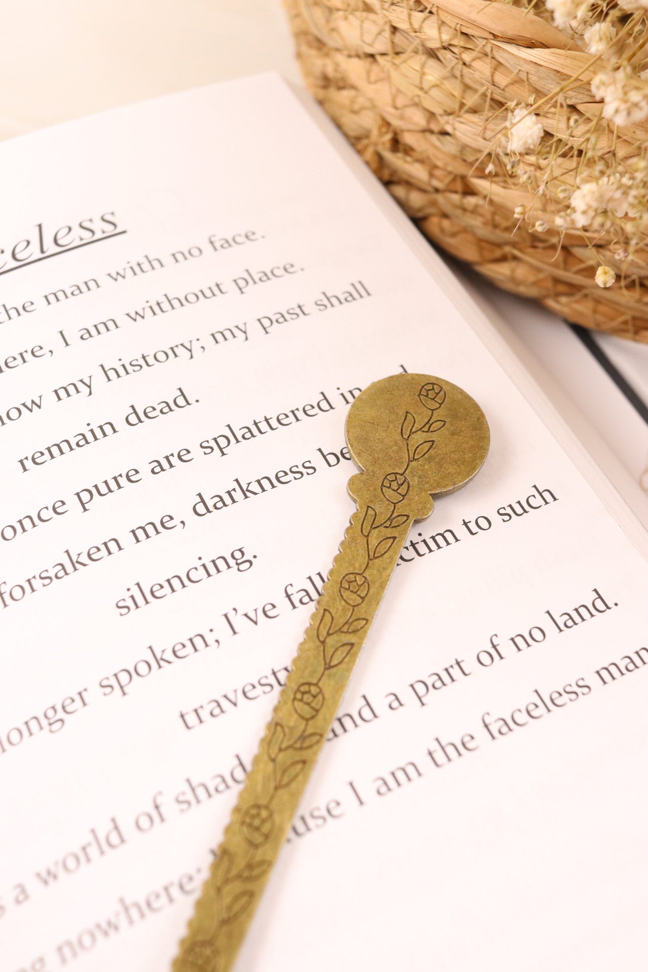 Vintage Bronze Resin Ruler Bookmark With Flowers